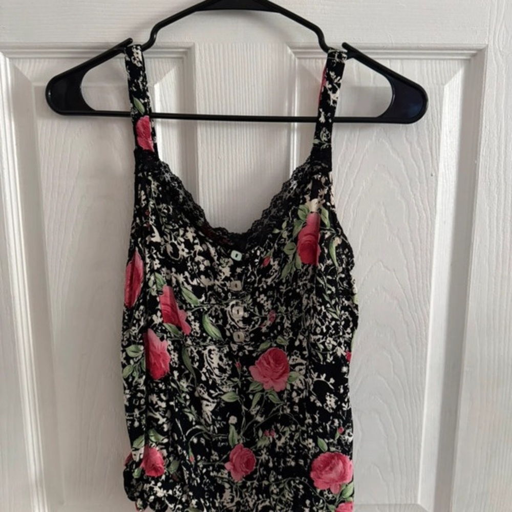 Elegant Black and Pink Floral Camisole